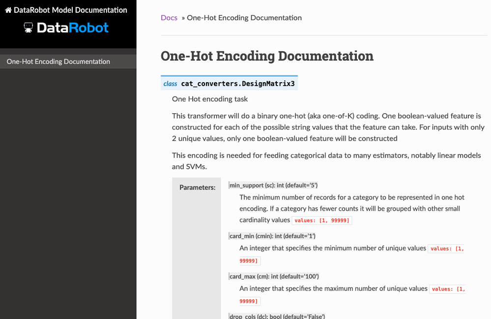 図3: One-Hot EncodingのDataRobotドキュメンテーション